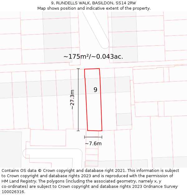 9, RUNDELLS WALK, BASILDON, SS14 2RW: Plot and title map