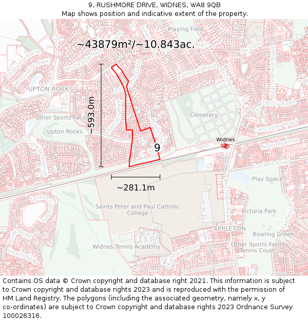 9, RUSHMORE DRIVE, WIDNES, WA8 9QB: Plot and title map