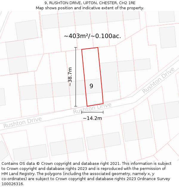 9, RUSHTON DRIVE, UPTON, CHESTER, CH2 1RE: Plot and title map