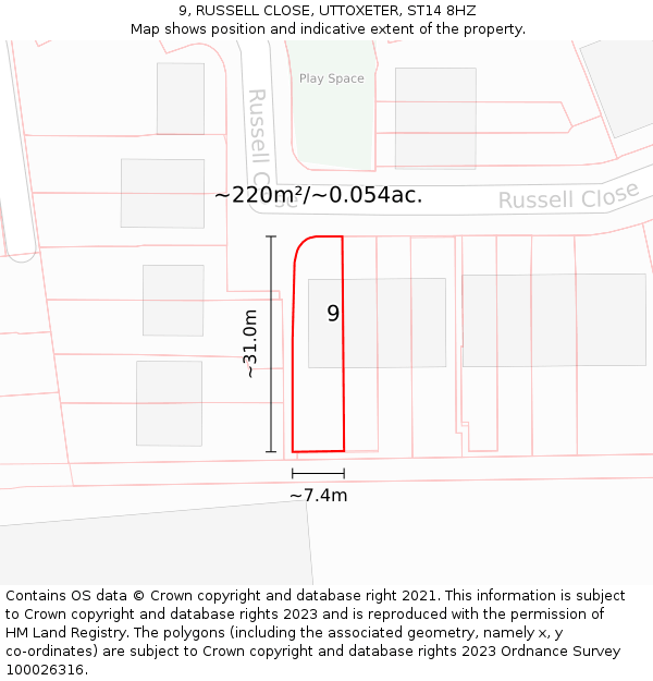 9, RUSSELL CLOSE, UTTOXETER, ST14 8HZ: Plot and title map