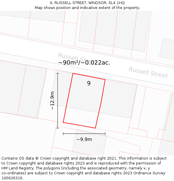 9, RUSSELL STREET, WINDSOR, SL4 1HQ: Plot and title map