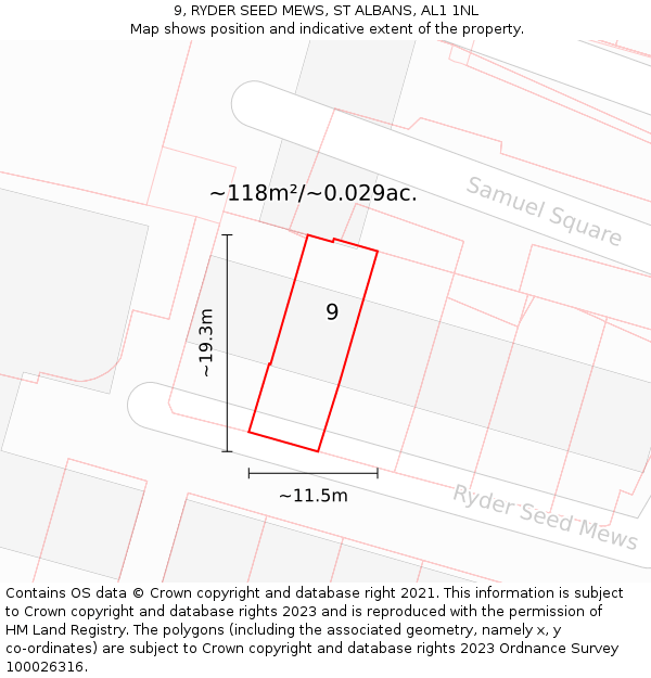 9, RYDER SEED MEWS, ST ALBANS, AL1 1NL: Plot and title map