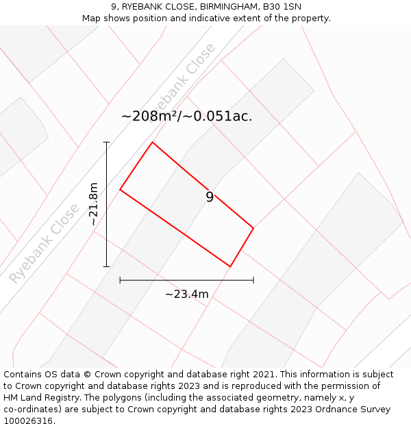 9, RYEBANK CLOSE, BIRMINGHAM, B30 1SN: Plot and title map
