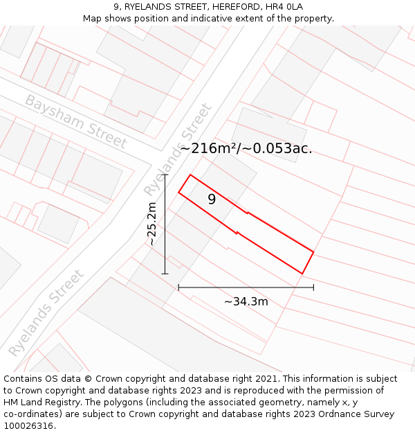 9, RYELANDS STREET, HEREFORD, HR4 0LA: Plot and title map