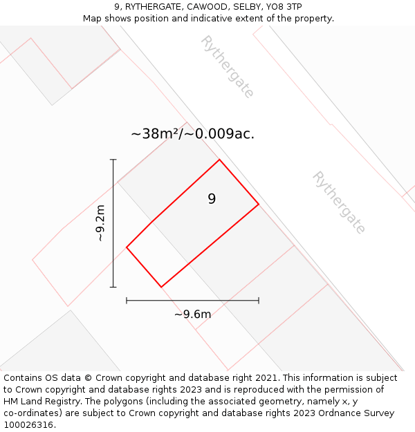 9, RYTHERGATE, CAWOOD, SELBY, YO8 3TP: Plot and title map