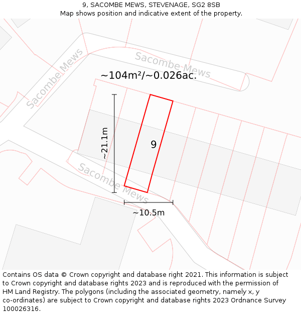 9, SACOMBE MEWS, STEVENAGE, SG2 8SB: Plot and title map