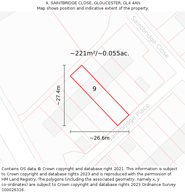 9, SAINTBRIDGE CLOSE, GLOUCESTER, GL4 4AN: Plot and title map