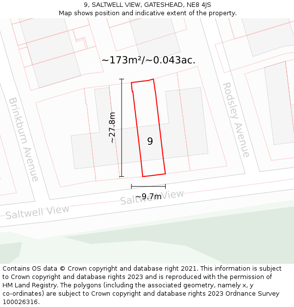 9, SALTWELL VIEW, GATESHEAD, NE8 4JS: Plot and title map