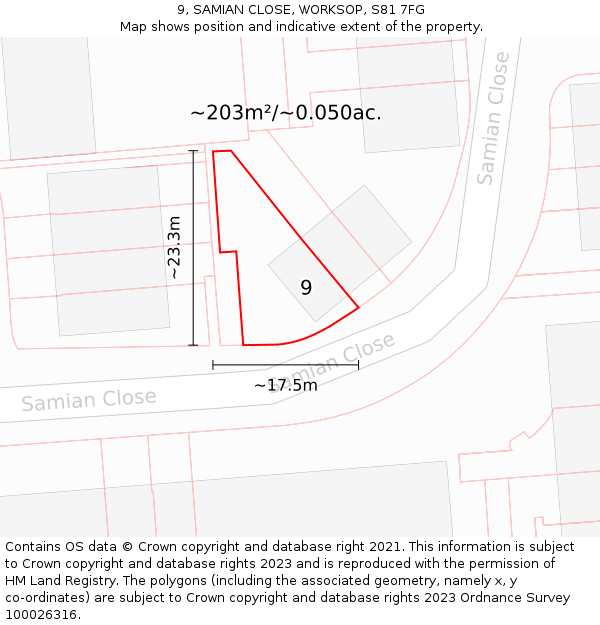 9, SAMIAN CLOSE, WORKSOP, S81 7FG: Plot and title map