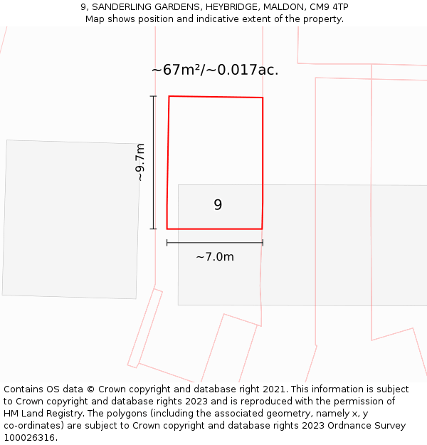 9, SANDERLING GARDENS, HEYBRIDGE, MALDON, CM9 4TP: Plot and title map