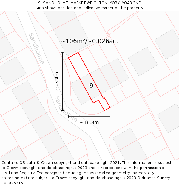 9, SANDHOLME, MARKET WEIGHTON, YORK, YO43 3ND: Plot and title map