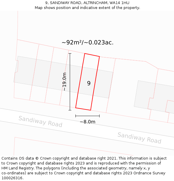 9, SANDIWAY ROAD, ALTRINCHAM, WA14 1HU: Plot and title map