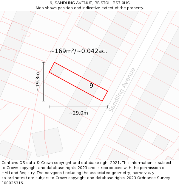 9, SANDLING AVENUE, BRISTOL, BS7 0HS: Plot and title map