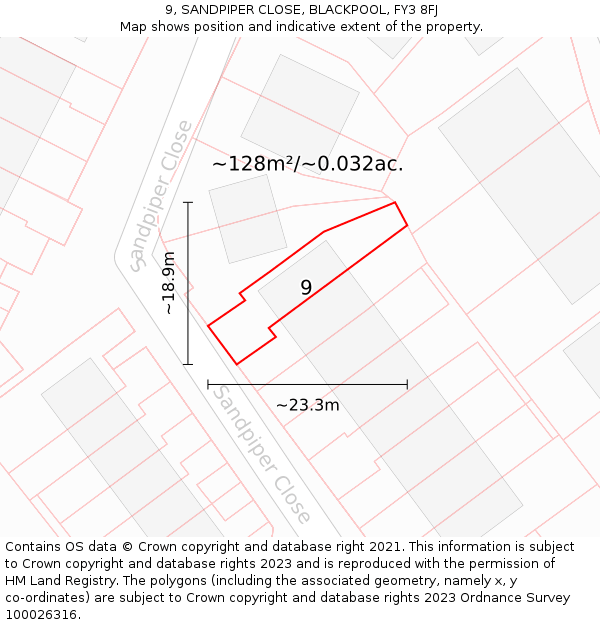 9, SANDPIPER CLOSE, BLACKPOOL, FY3 8FJ: Plot and title map