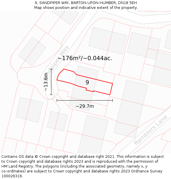 9, SANDPIPER WAY, BARTON-UPON-HUMBER, DN18 5EH: Plot and title map