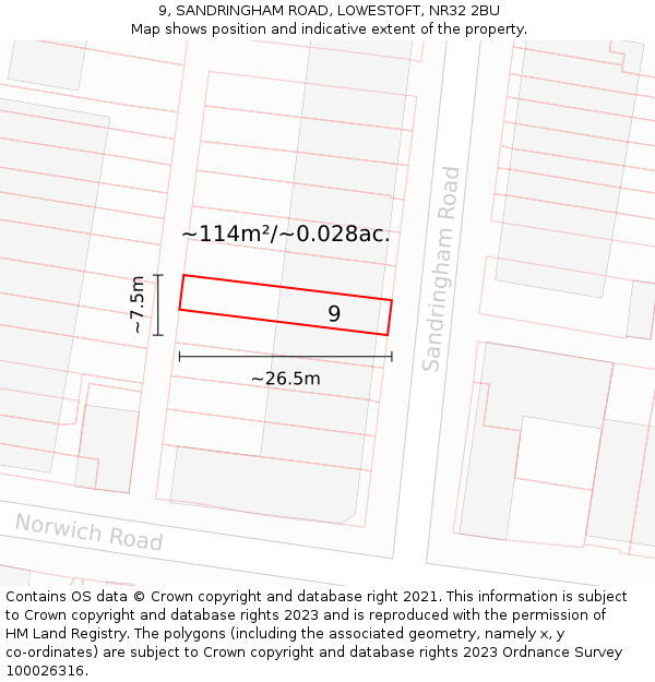 9, SANDRINGHAM ROAD, LOWESTOFT, NR32 2BU: Plot and title map