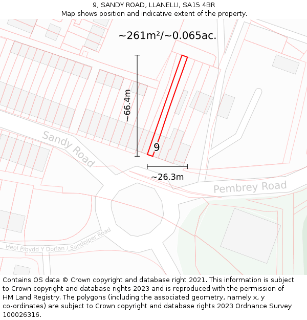 9, SANDY ROAD, LLANELLI, SA15 4BR: Plot and title map