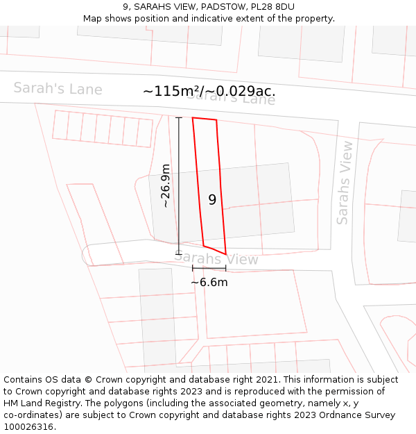 9, SARAHS VIEW, PADSTOW, PL28 8DU: Plot and title map