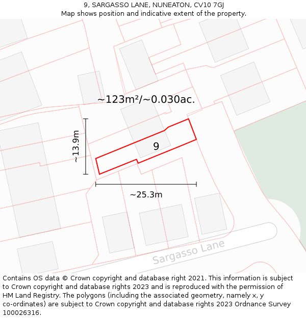 9, SARGASSO LANE, NUNEATON, CV10 7GJ: Plot and title map