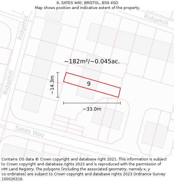 9, SATES WAY, BRISTOL, BS9 4SD: Plot and title map