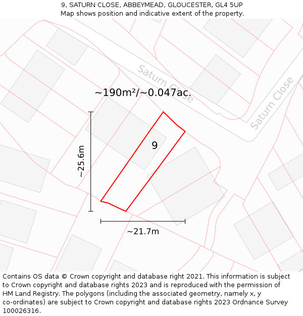 9, SATURN CLOSE, ABBEYMEAD, GLOUCESTER, GL4 5UP: Plot and title map