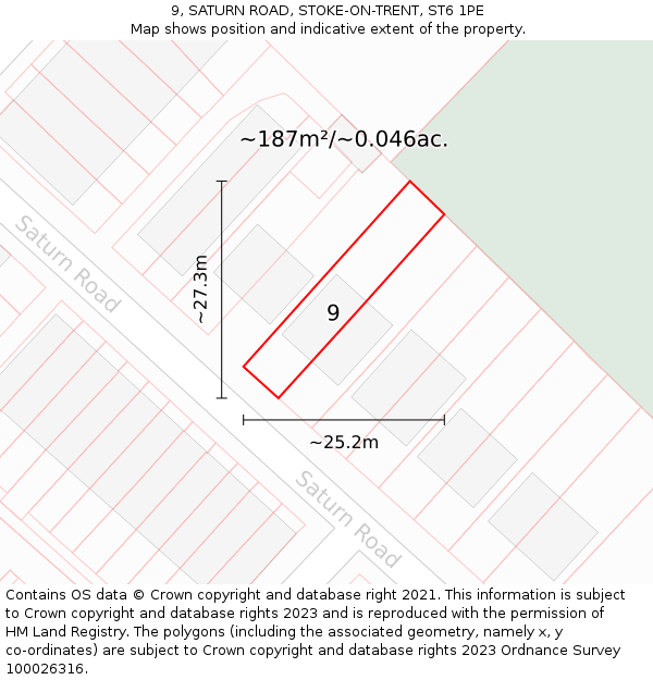 9, SATURN ROAD, STOKE-ON-TRENT, ST6 1PE: Plot and title map