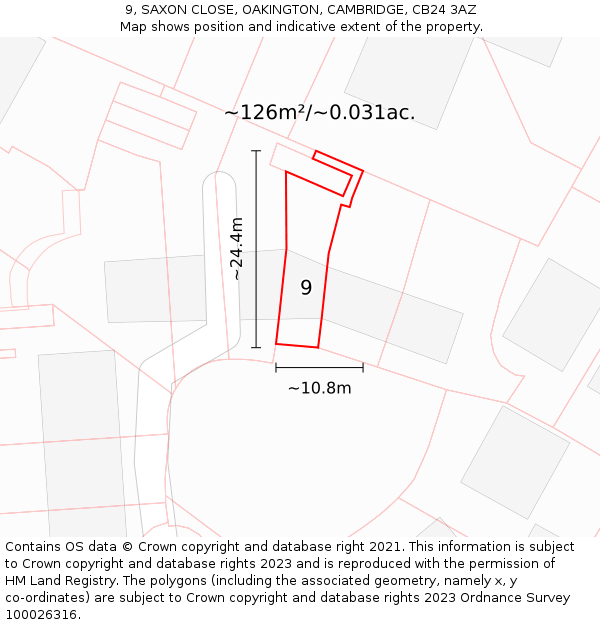 9, SAXON CLOSE, OAKINGTON, CAMBRIDGE, CB24 3AZ: Plot and title map