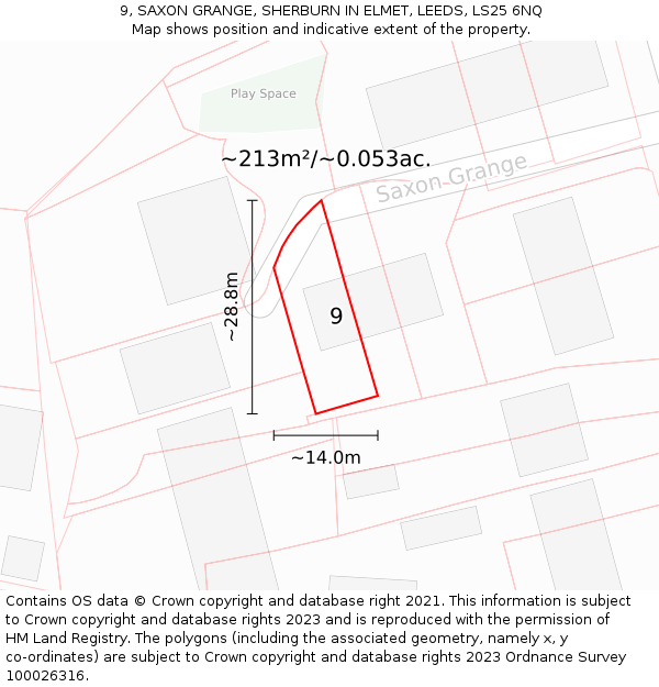9, SAXON GRANGE, SHERBURN IN ELMET, LEEDS, LS25 6NQ: Plot and title map