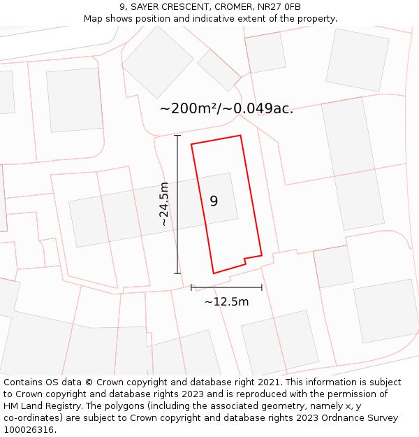 9, SAYER CRESCENT, CROMER, NR27 0FB: Plot and title map
