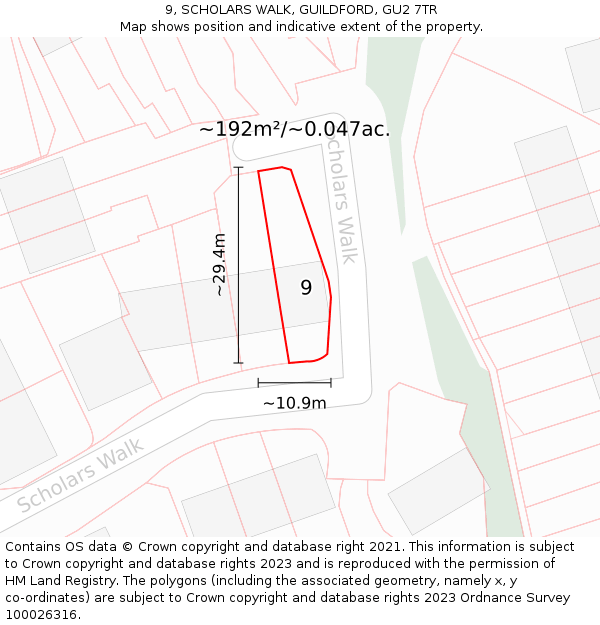 9, SCHOLARS WALK, GUILDFORD, GU2 7TR: Plot and title map