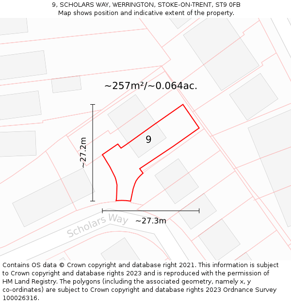 9, SCHOLARS WAY, WERRINGTON, STOKE-ON-TRENT, ST9 0FB: Plot and title map
