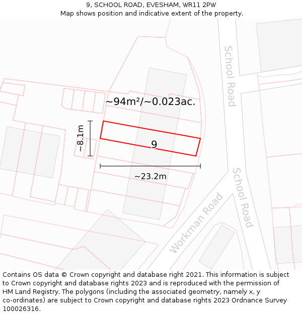 9, SCHOOL ROAD, EVESHAM, WR11 2PW: Plot and title map