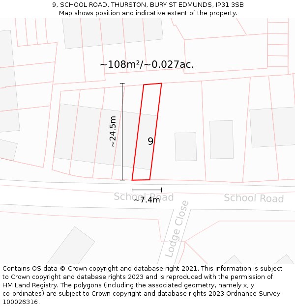 9, SCHOOL ROAD, THURSTON, BURY ST EDMUNDS, IP31 3SB: Plot and title map