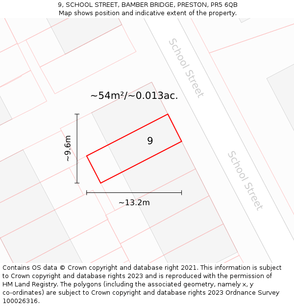 9, SCHOOL STREET, BAMBER BRIDGE, PRESTON, PR5 6QB: Plot and title map