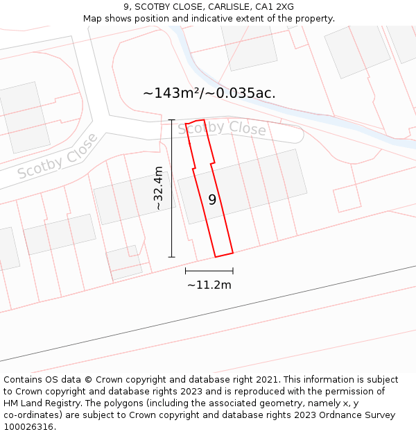 9, SCOTBY CLOSE, CARLISLE, CA1 2XG: Plot and title map