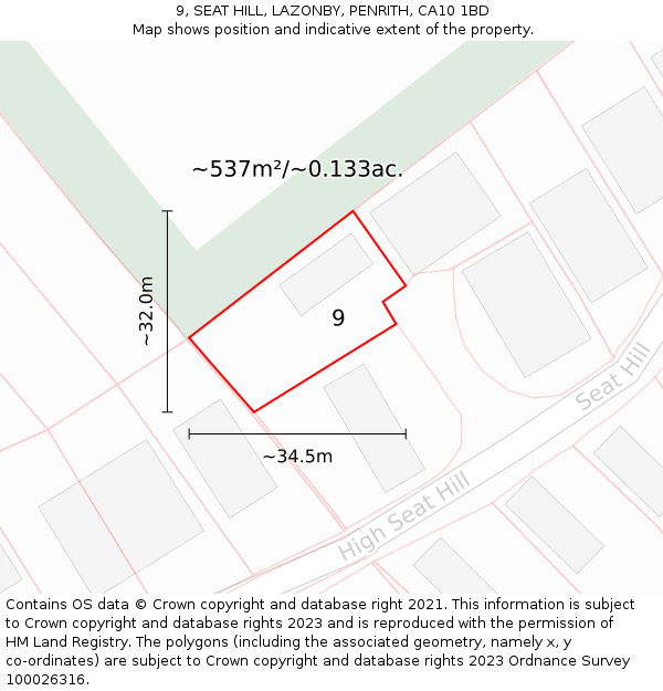 9, SEAT HILL, LAZONBY, PENRITH, CA10 1BD: Plot and title map