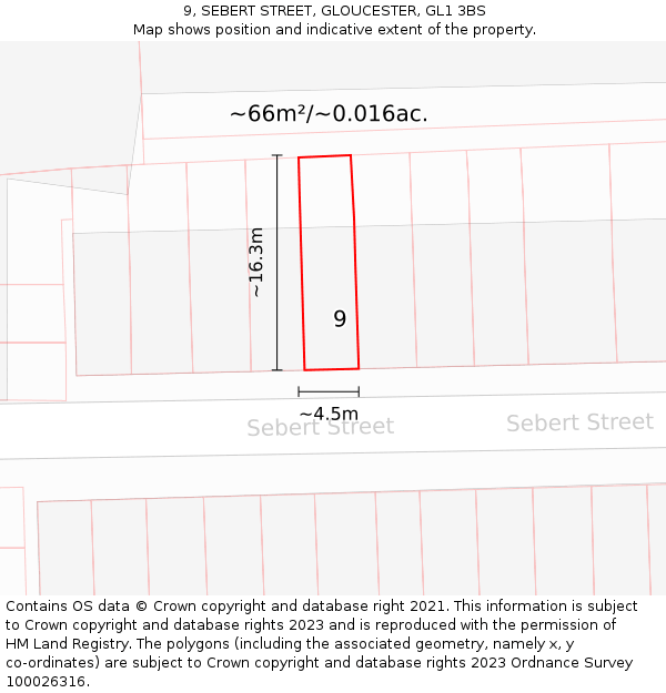 9, SEBERT STREET, GLOUCESTER, GL1 3BS: Plot and title map