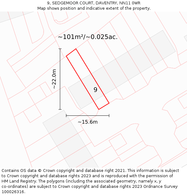 9, SEDGEMOOR COURT, DAVENTRY, NN11 0WR: Plot and title map