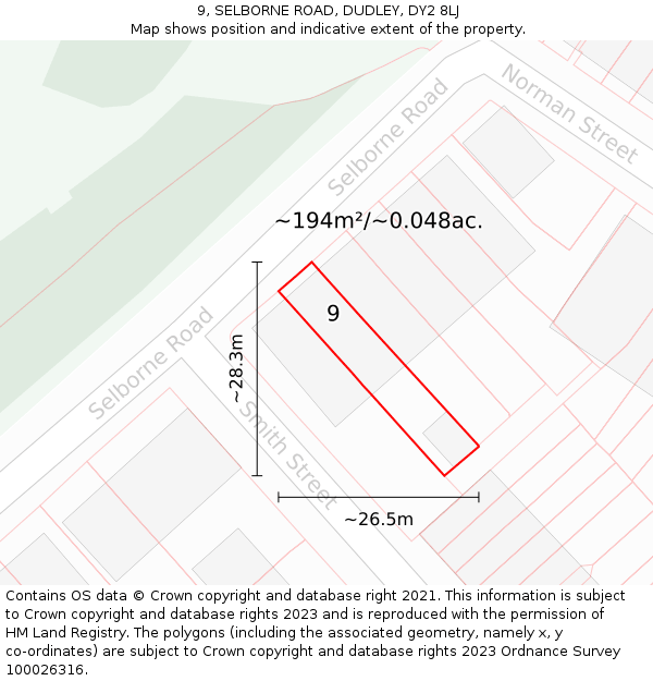 9, SELBORNE ROAD, DUDLEY, DY2 8LJ: Plot and title map