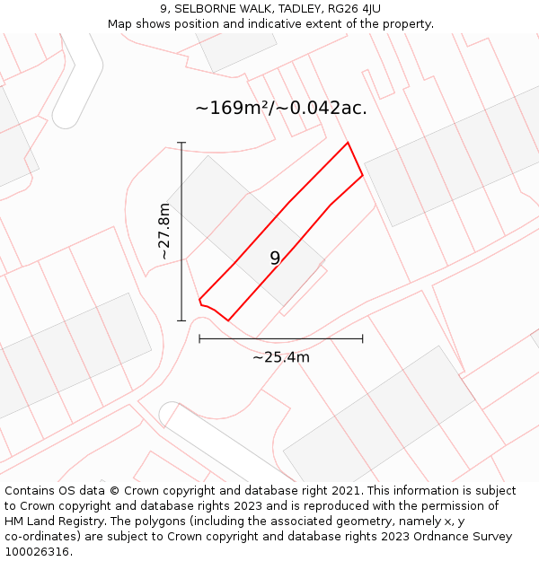 9, SELBORNE WALK, TADLEY, RG26 4JU: Plot and title map