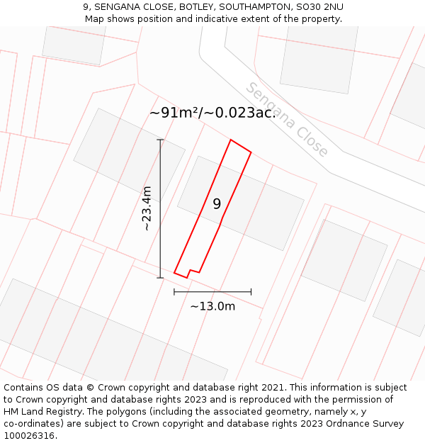 9, SENGANA CLOSE, BOTLEY, SOUTHAMPTON, SO30 2NU: Plot and title map