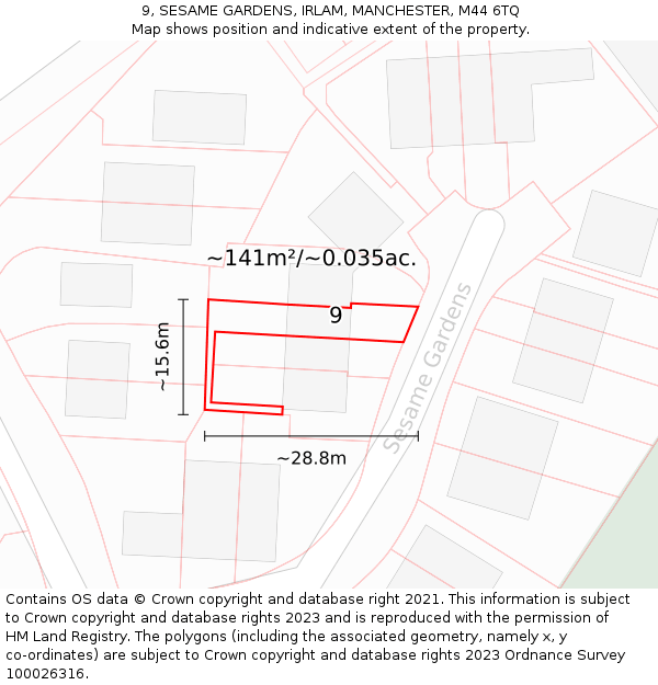 9, SESAME GARDENS, IRLAM, MANCHESTER, M44 6TQ: Plot and title map