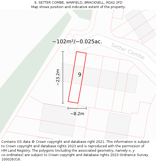 9, SETTER COMBE, WARFIELD, BRACKNELL, RG42 2FD: Plot and title map