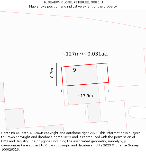 9, SEVERN CLOSE, PETERLEE, SR8 1JU: Plot and title map