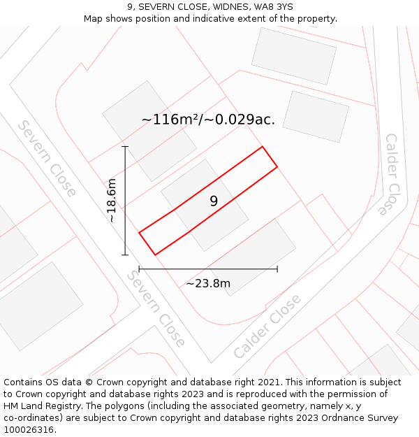 9, SEVERN CLOSE, WIDNES, WA8 3YS: Plot and title map