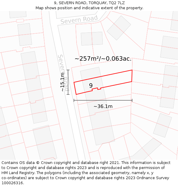 9, SEVERN ROAD, TORQUAY, TQ2 7LZ: Plot and title map