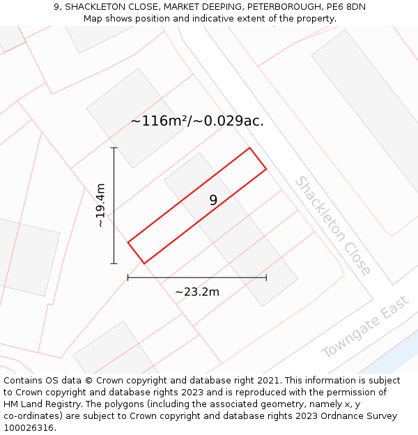 9, SHACKLETON CLOSE, MARKET DEEPING, PETERBOROUGH, PE6 8DN: Plot and title map