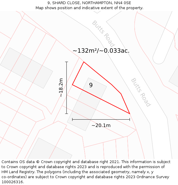 9, SHARD CLOSE, NORTHAMPTON, NN4 0SE: Plot and title map
