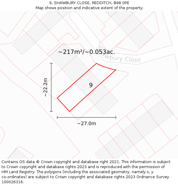 9, SHAWBURY CLOSE, REDDITCH, B98 0PE: Plot and title map