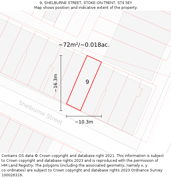 9, SHELBURNE STREET, STOKE-ON-TRENT, ST4 5EY: Plot and title map